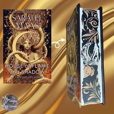 two books are next to each other in front of a gold and black background with the title house of flame and shadow