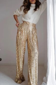 Gold sequin pants, gold sparkle pants, christmas dress pants, gold pants, gold gameday pants Elegant Sequin Pants, Luxury Designer Pants For Festive Occasions, Luxury Festive Pants For Night Out, Luxury Elegant Wide Leg Pants For Parties, Luxury Party Wide Leg Pants For Women, Luxury Elastane Wide Leg Party Pants, Luxury Wide Leg Pants For Party Season, Homecoming Sequin Pants, Luxury Party Pants For Festive Season