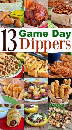 game day dippers collage with text overlay that reads 13 game day dippers