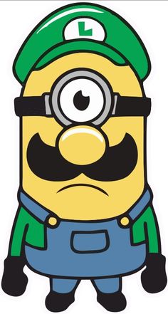 a minion with a mustache and glasses on it's head, wearing overalls