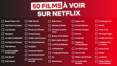 a red and black poster with the words 50 films voir sur netflix