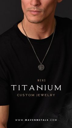 Mens custom titanium necklace, 3D engraved with your own words or design. Cool Gifts