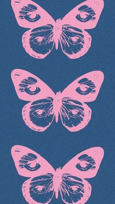 three pink butterflies on a blue background