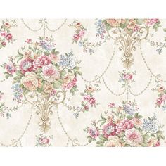 a floral wallpaper with pink and blue flowers