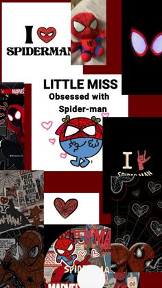 spider - man collage with the words, i love spiderman and other pictures