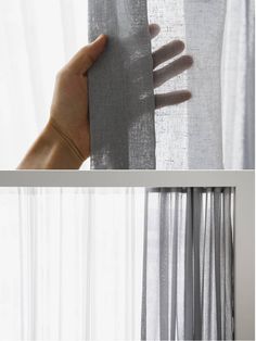 two images show the same curtain being pulled open