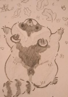 a drawing of a raccoon sitting on its hind legs with hearts around it