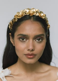 Rowena Headband -- Gold – Jennifer Behr LLC Bridal Floral Headpiece, Pearl Bridal Headband, Luxury Hair Accessories, Chic Brides, Back Of The Head, Helena Christensen, Jennifer Behr, Alicia Keys, Gold Headband