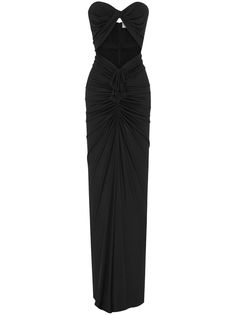 black sweetheart neck rear zip fastening sleeveless cut-out detailing ruched bodice long length straight hem silk lining Ysl Dress, Saint Laurent Dress, Strapless Tube Dress, Corset Bustier, Silk Dress Long, Long Cut, Silk Maxi, Strapless Gown, Ruched Bodice