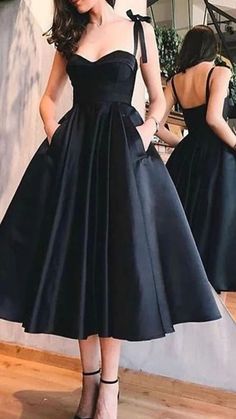 50s Prom Dresses, Black Prom Dress Short, Black Homecoming Dress, Satin Homecoming Dress, Prom Dresses With Pockets, Black Prom Dress, Black Prom, Short Prom Dress, فستان سهرة