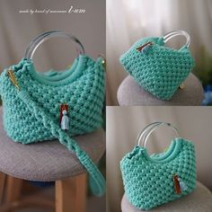 the purse is crocheted and has a handle