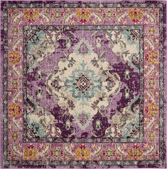 Safavieh Monaco MNC243L Violet/Light Blue Area Rug Light Blue Rug, Square Area Rugs, Bohemian Pattern, Light Blue Area Rug, Estilo Boho Chic, A Rug, Medallion Rug, Square Rug, Classic Rugs