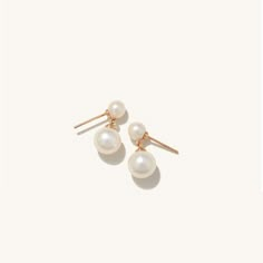 Essential Pearl Earrings | Mejuri Bridal Earrings 2 Holes, Mejuri Pearl Earrings, Timeless Jewelry Pieces, Mejuri Earrings, Simple Pearl Earrings, Double Pearl Earrings, Pearl Drop Earrings Gold, Cool Earrings, Pearl Accessories