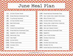 an orange and white chevron pattern with the words june meal plan written in it