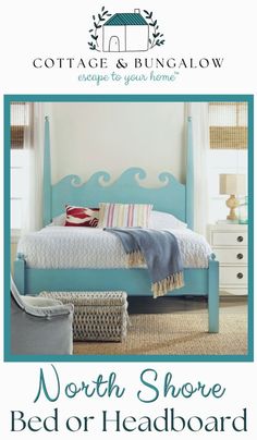 the north shore bed or headboard has been painted blue and is ready to be made into