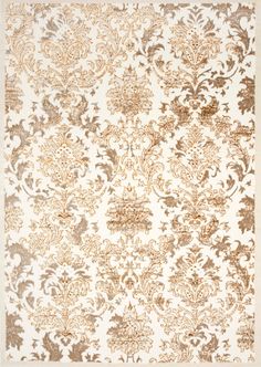 a beige and brown rug with an ornate design on the bottom, in front of a white background