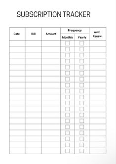 a printable subscoption tracker is shown in the form of a checklist