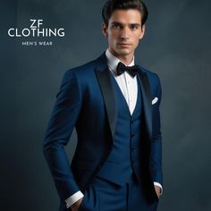 Men Suits Elegant Stylish Navy Blue Black Lapel 3 Piece Suits for Men - Classic Formal Attire- Versatile Tailored Suit- Bespoke For Men, ZF Item Include (Coat+ Vest+  Pant) Fabric:- Imported, Premium Color:-Navy Blue Color Lapel :- Black Lapel  Color Pant :- Navy Blue  Dry Clean Recommended The suit is for wedding, Party, Proms, and Many Occasions. We make the suit according to our Standard size chart, If you are not sure about your size/measurement,  please give your body measurement in inches, 3 Piece Suits For Men, Navy Blue Suit Men, Graduation Fits, Mens Formalwear, Blue Suit Men, Wedding Outfit Men, Tailored Suit, Navy Blue Suit, Mens Formal Wear