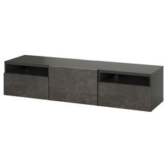 an entertainment center with two drawers and one door on the side, in grey concrete