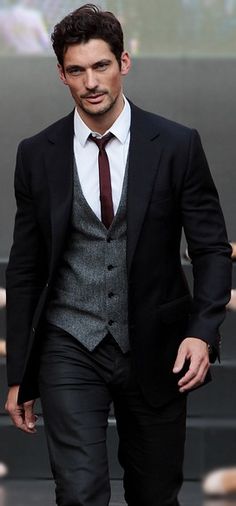 MenStyle1- i love that grey vest with the dark smoky grey pants Menswear Suit, Gentleman Mode, A Man In A Suit, Man In A Suit, David James Gandy, Grey Vest, David Gandy, Classy Style, Sharp Dressed Man