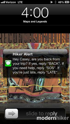 a cell phone with the text hike alert on it