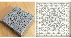 crochet doily patterns on the left, and an image of a square doily pattern on the right