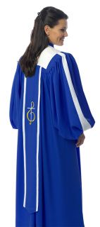 A single, extra-long banner streams down the front of the ANDANTE choir robe. A similar, wider banner is centered on the back of the robe for an equally distinctive appearance regardless of the viewing angle. Available custom tailored in your choice of fabrics and colors and is backed by our Guarantee of quality.