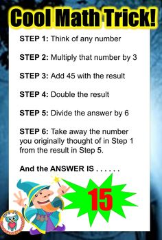 a poster with instructions on how to use the math trick for children's numbers