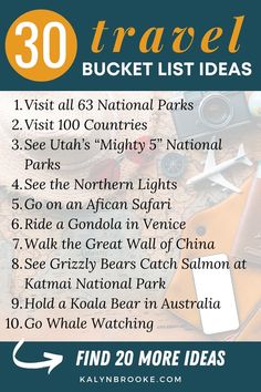 the ultimate travel bucket list for australia and other countries with text overlay that reads 30 travel bucket lists