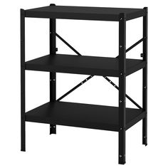 a black shelf with three shelves on each side and one shelf below the shelf is empty