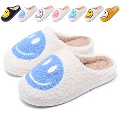 PRICES MAY VARY. Rubber sole Smile Face Slippers, Blue Smiley Face, Smiley Face Design, House Shoes Slippers, Cotton Slippers, Cute Smiley Face, Face Home, Smiling Faces, Plush Slippers