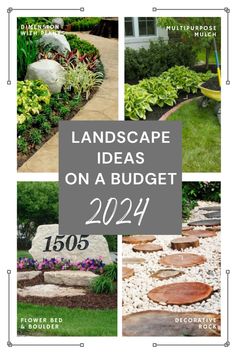 landscaping ideas on a budget for the summer and winter months, including flower beds, flowers in