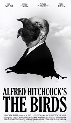 a movie poster for the film altered hitchock's the birds with an image of a man in a tuxedo