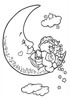 a teddy bear sitting on the moon with stars