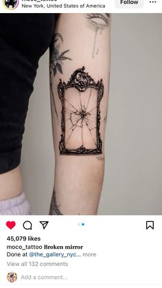 Cloche Tattoo, Victorian Window Tattoo, Vampire Aesthetic Tattoo, Cracked Mirror Tattoo, Handheld Mirror Tattoo, Nihilism Tattoo, Ornate Frame Tattoo