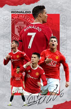 the manchester united soccer team is depicted in this digital composite image with their name and number