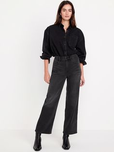 Saw this on Old Navy: Cropped Wide Leg Jeans, Diva Fashion, Perfect Jeans, Old Navy Women, Back Patch, Casual Clothing, Bottom Clothes, Black Style, Jeans Black