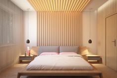 25 Beautiful Examples Of Bedroom Accent Walls That Use Slats To Look