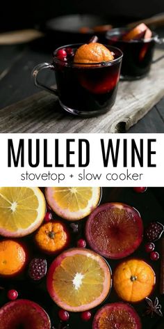 mulled wine with oranges and cranberries on the side