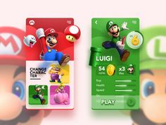 the mario kart card is next to an image of luigi and luigi in mario's world