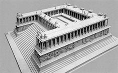 an architectural model of the parthenion, with figures on each side and columns