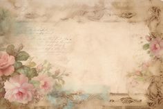 an old paper with pink flowers on it