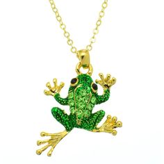 PRICES MAY VARY. Cute green crystal frog charm necklace will add some real sparkle to your neckline and is a great conversation starter This sweet crystal frog charm necklace has sparkling green crystals with black eyes Fun and Unique frog pendant measures 1 1/4 inches long and 7/8 inch wide on a 18 inch goldtone link chain Comes in PammyJ box with protective sleeve perfect for gift giving This is such an adorable and fun frog charm necklace! Frog pendant is 1 1/4" long with bright green sparkli Frog Pendant, Black Eyes, Star Images, Green Crystal, Great Conversation Starters, Sparkling Crystal, Green Crystals, Eye Black, Bright Green