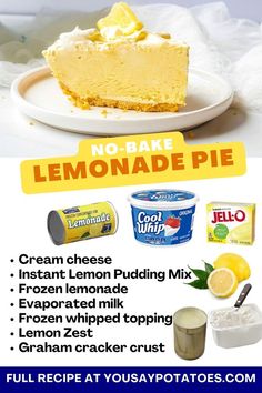 an advertisement for lemonade pie on a white plate