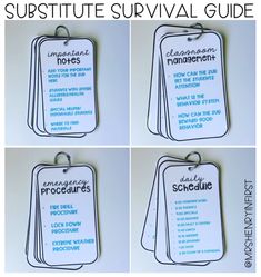 four tags with the words, subsite survival guide and instructions to help you survive