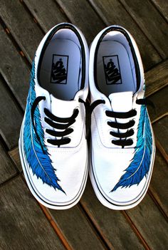 Skateboard Style, Cute Vans, Eagle Feather, Painted Vans, Dr Shoes, Vans Era, Hand Painted Shoes, White Vans, Custom Vans