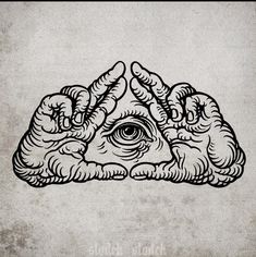 an all seeing eye in the middle of a triangle with hands coming out of it