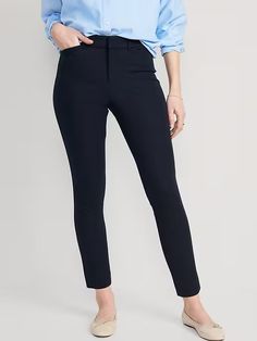 High-Waisted Pixie Skinny Ankle Pants | Old Navy Pixie Pants With Ankle Boots, Old Navy Pixie Pants Outfit Work, Chic High Waist Leggings With Pockets, Fall Slim Fit Cropped Leg Bottoms, Chic Leggings With Pockets, High Waist Leggings For Business Casual, High-waist Leggings For Business Casual, Slim Fit Mid-rise Bottoms For Workwear, Fitted Cropped Leg Dress Pants For Business Casual