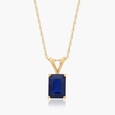 14K Yellow Gold Emerald Cut Sapphire Birthstone Pendant Necklace. Add eleganace to every outfit with this gorgeous emerald cut birthstone pendant necklace. Whether for everyday or a special event, this necklace brings the perfect amount of luxury and color. Pair it with the matching earrings for seamless shine. 14k Gold Emerald Cut Birthstone Necklaces, Blue Emerald Cut Necklace For Gift, Emerald Cut Gemstone Necklace In 14k Gold, Emerald-cut Sapphire Jewelry For May Birthstone, Emerald Cut Sapphire Gemstone Necklace, Sapphire Birthstone, Birthstone Pendant, Fine Jewellery Necklace, Emerald Cut