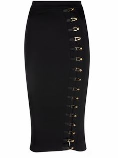 black high-waisted concealed rear fastening gold-tone hardware hook fastening side slit below-knee length Belted Pencil Skirt, Pencil Skirt Grunge, Goth Pencil Skirt, Pencil Skirt Outfits Classy, Long Black Pencil Skirt, Robecca Steam, Frock Models, Pencil Skirt Fashion, Black Siren